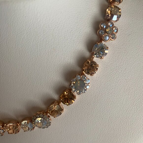 Mariana Flower Crystal Rose Gold Plated Champagne Blush Statement Necklace NWT - Picture 4 of 11